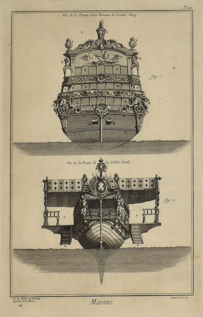 Poop Decks of First Rate Vessel and Royal Galley: Diderot (after Bellin) 1765