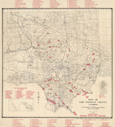Old map of Los Angeles County oil fields