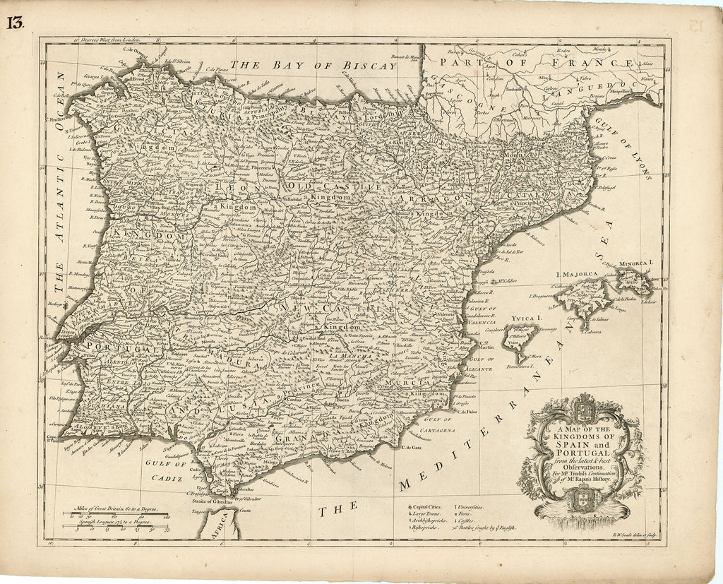 A Map of the Kingdoms of Spain and Portugal: Tindal and Rapin 1752
