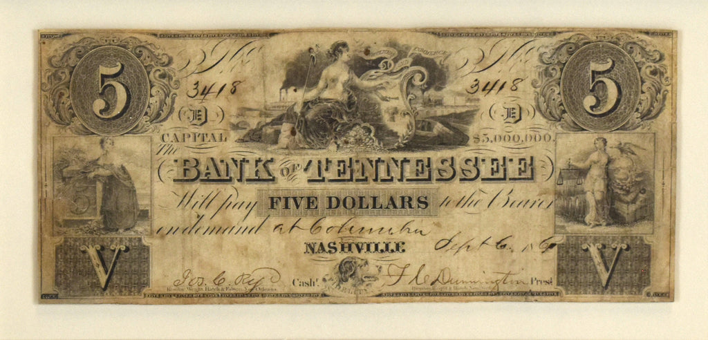 Civil War Tennessee Five Dollar Currency: Bank of Tennessee 1861