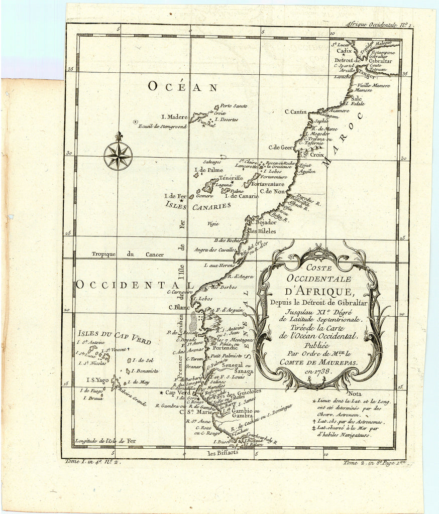 Old map of the northwest coast of Africa