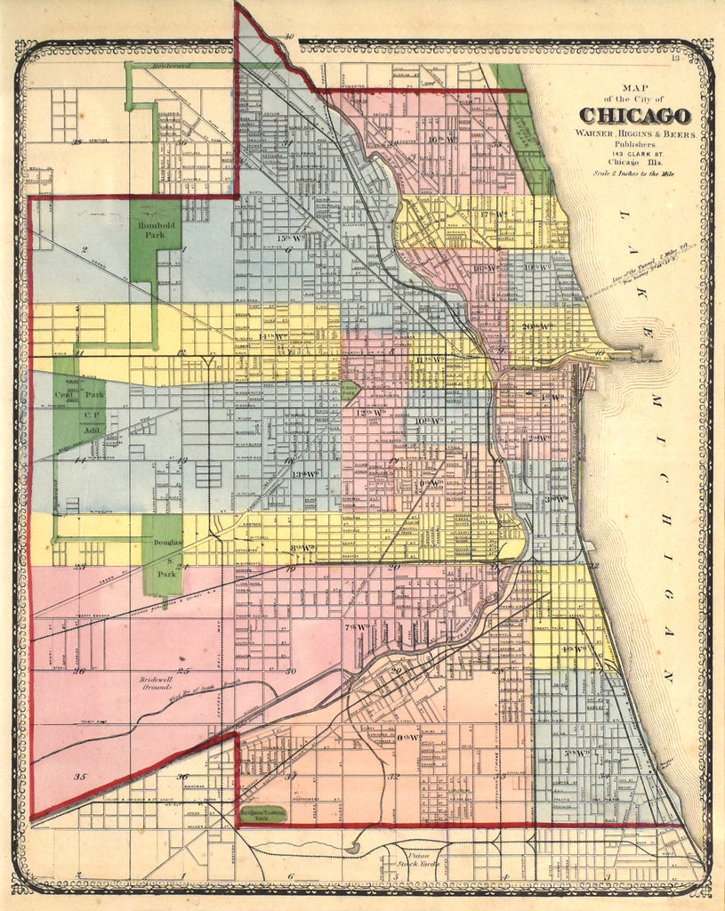 Map of the City of Chicago: Warner, Higgins & Beers 1871