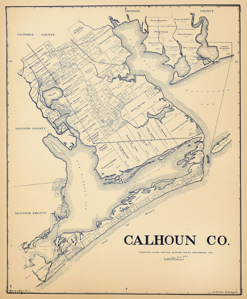Old map of Calhoun County, Texas