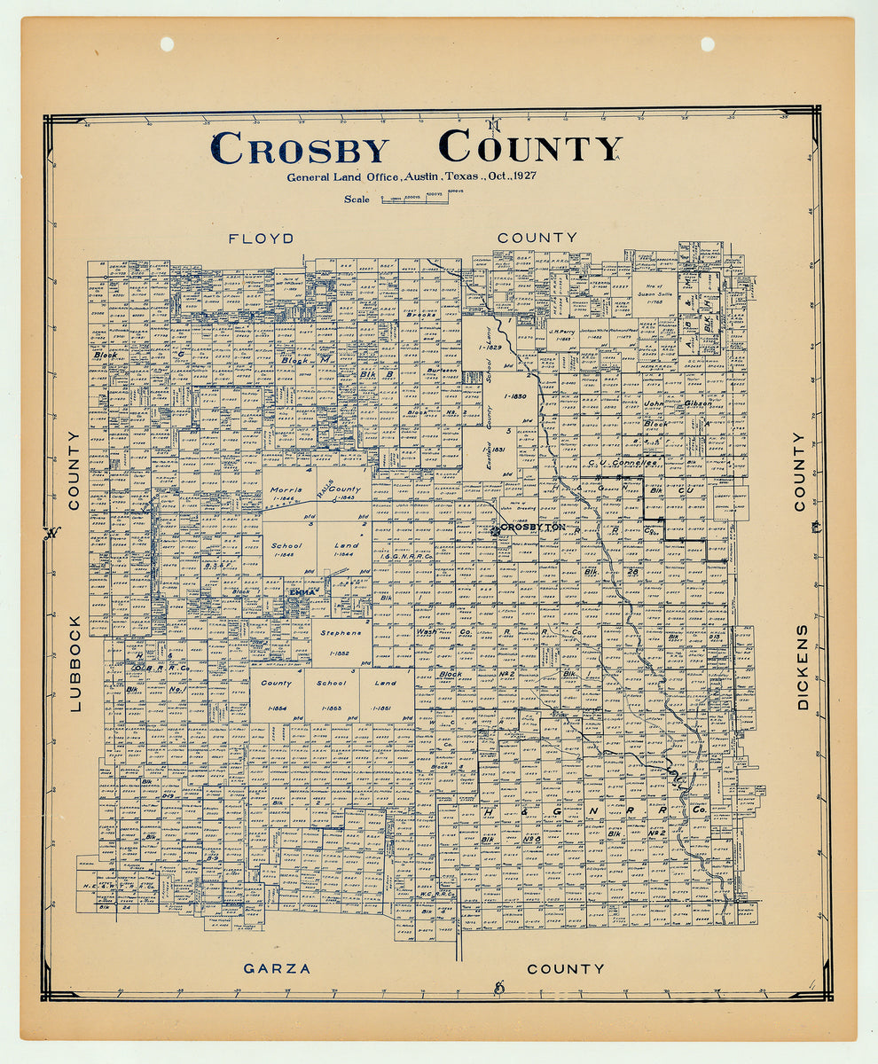 Crosby County Texas General Land Office Map ca. 1926 The