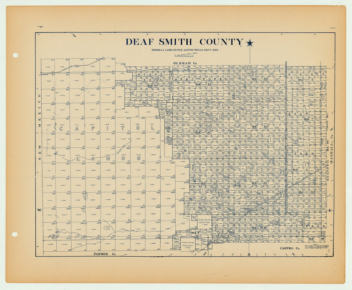 Deaf Smith County Texas General Land Office Map ca. 1926 The
