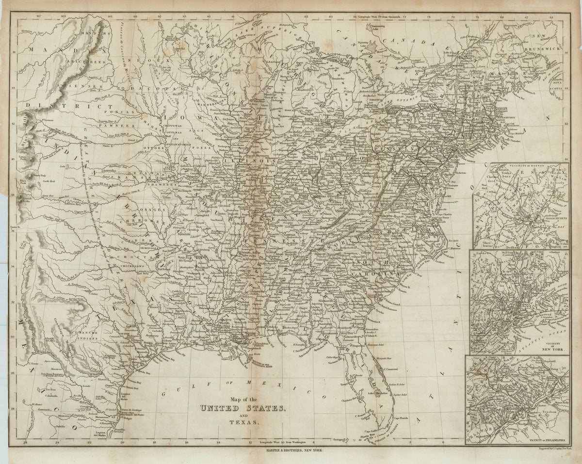 Map of the United States and Texas Harper & Bros. 1844 The Antiquarium Antique Maps Quality