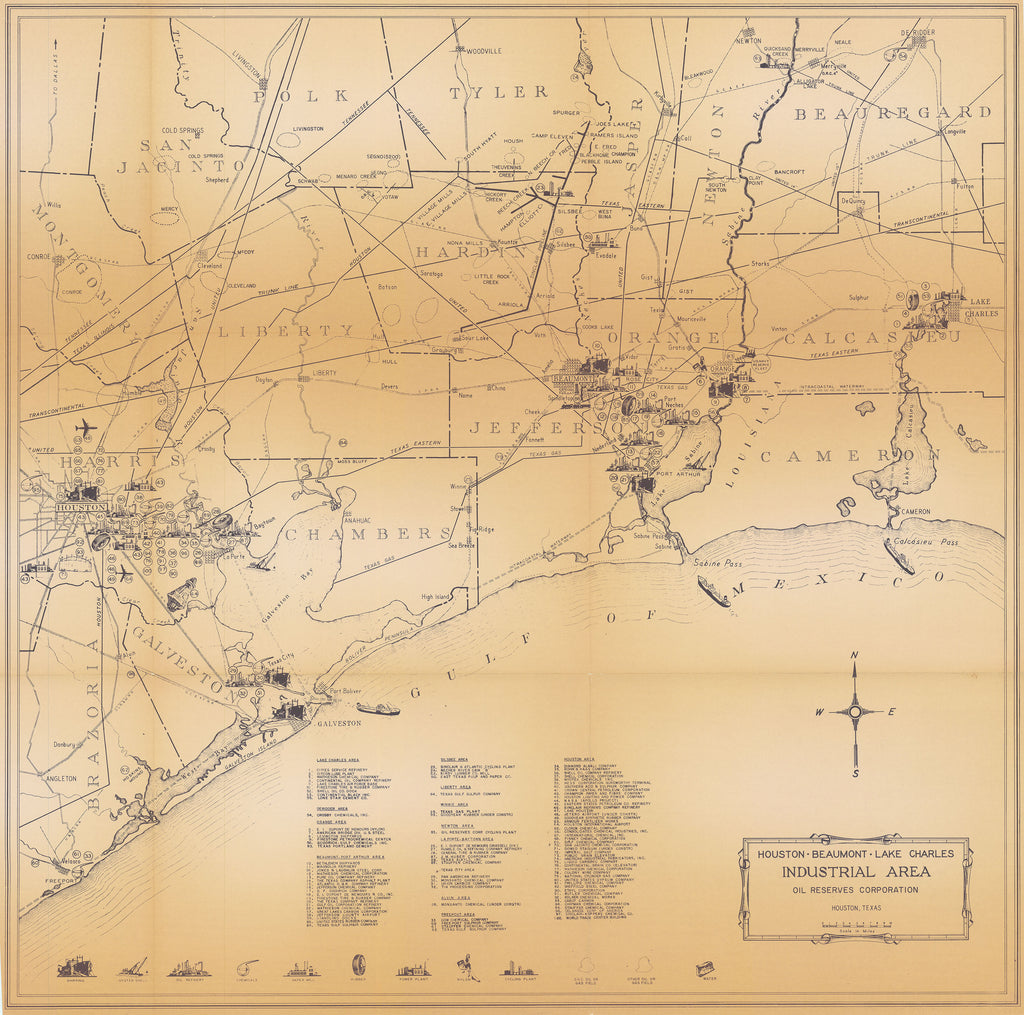 Old industrial map of the Texas Gulf Coast