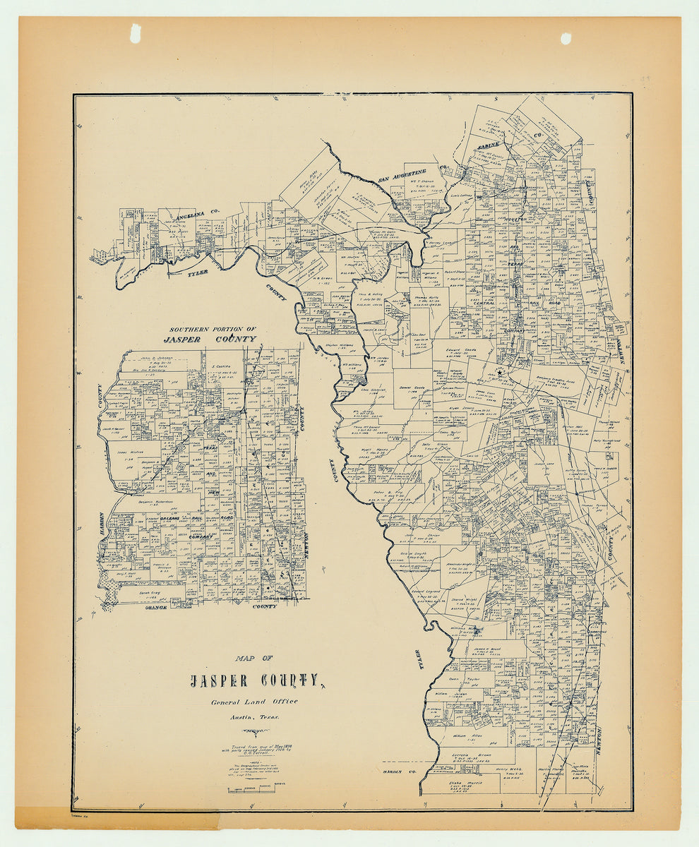 Jasper County Texas General Land Office Map ca. 1926 The