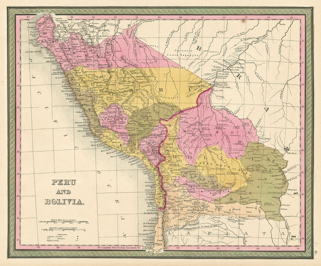 Old map of Peru and Bolivia