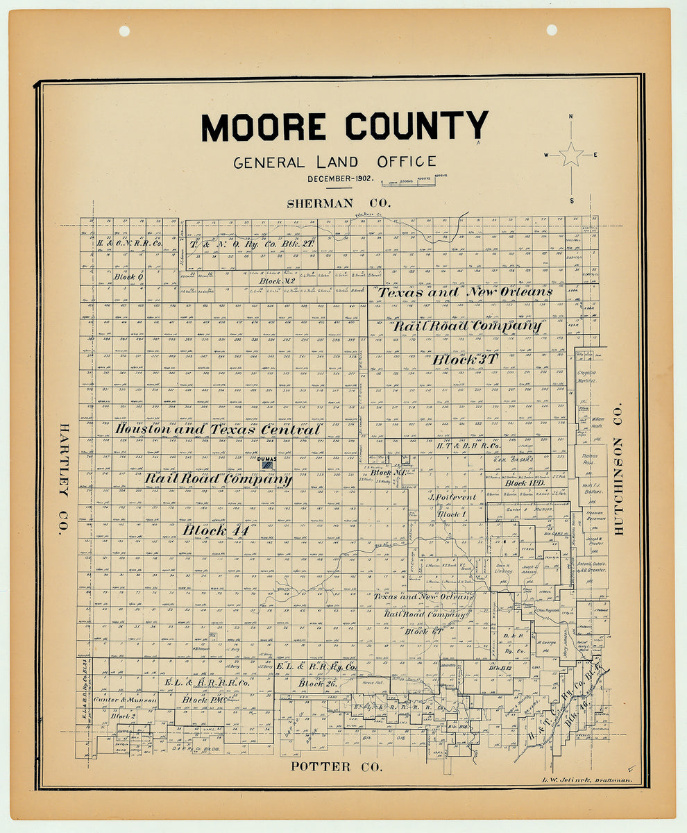 Moore County Texas General Land Office Map ca. 1926 The Antiquarium