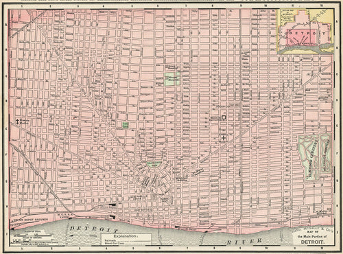 Old map of Detroit, Michigan