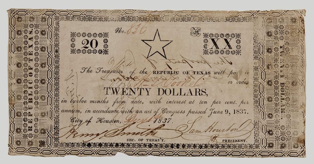 20 Dollar Star Note Republic of Texas 1837