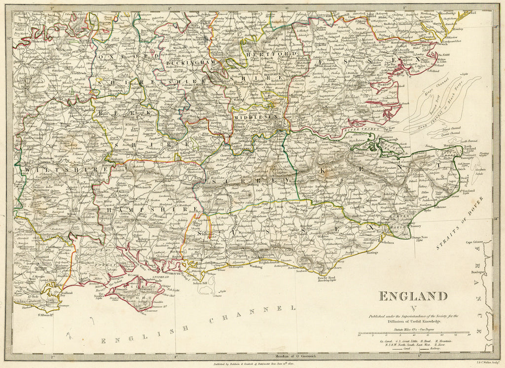 Old map of southeastern England