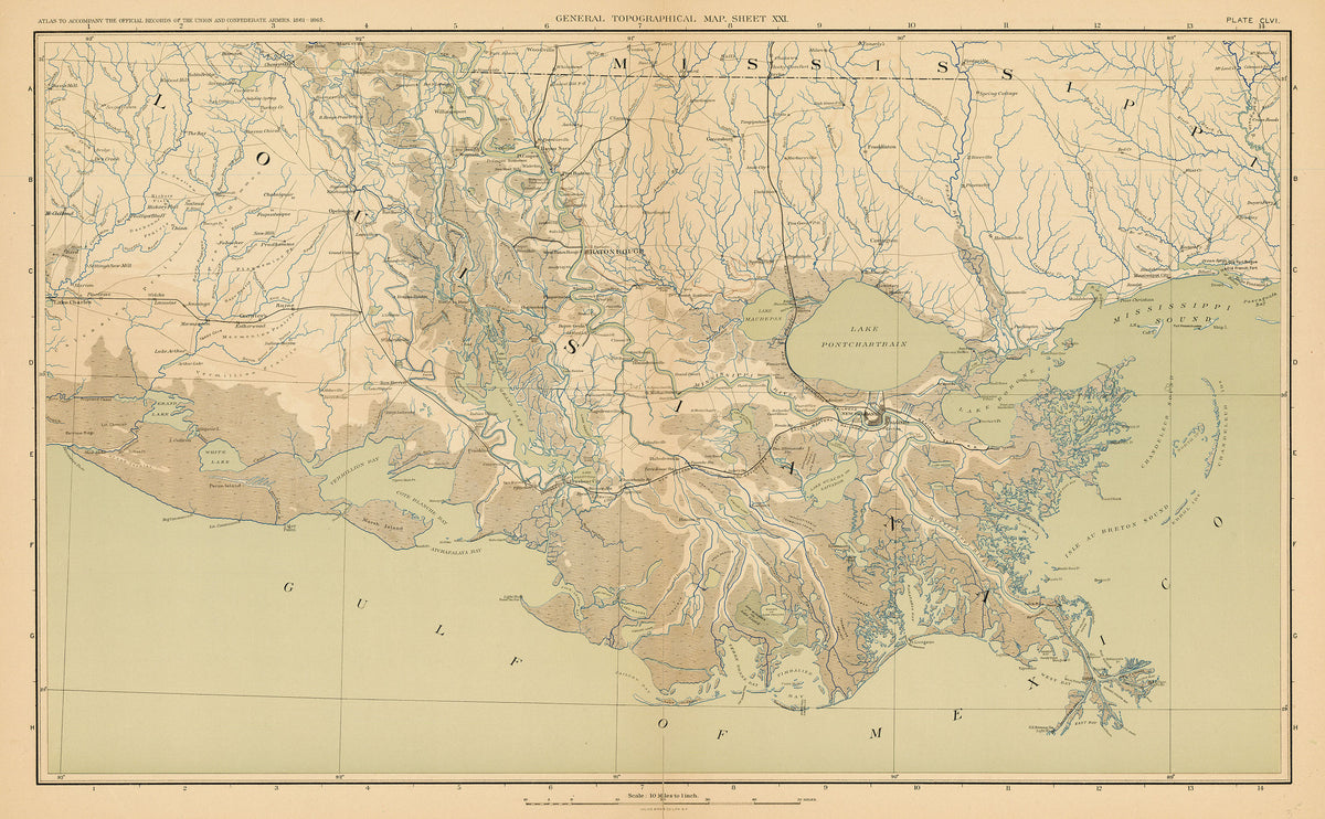 Old New Orleans Map Art Print, 1932, Archival Reproduction, Historic factory USGS Topographic Map, 16x20, Unframed