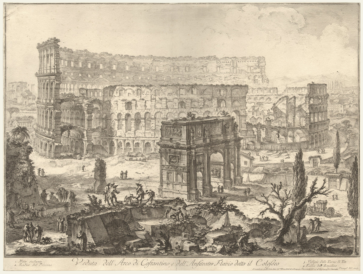 Veduta dell' Arco di Costantino, e dell' Anfiteatro Flavio detto il  Colosseo: Piranesi 1760