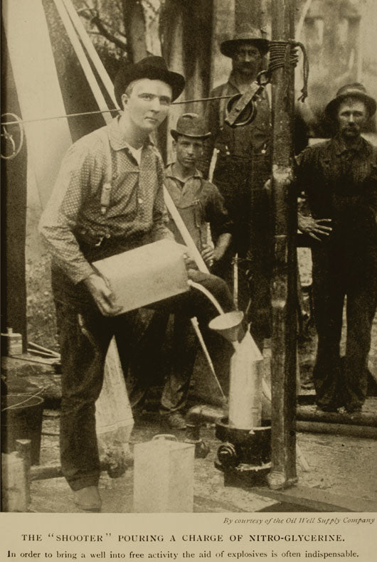 The "Shooter" Pouring A Charge Of Nitro-Glycerine: Oil Well Supply Co. 1905 [Reproduction]