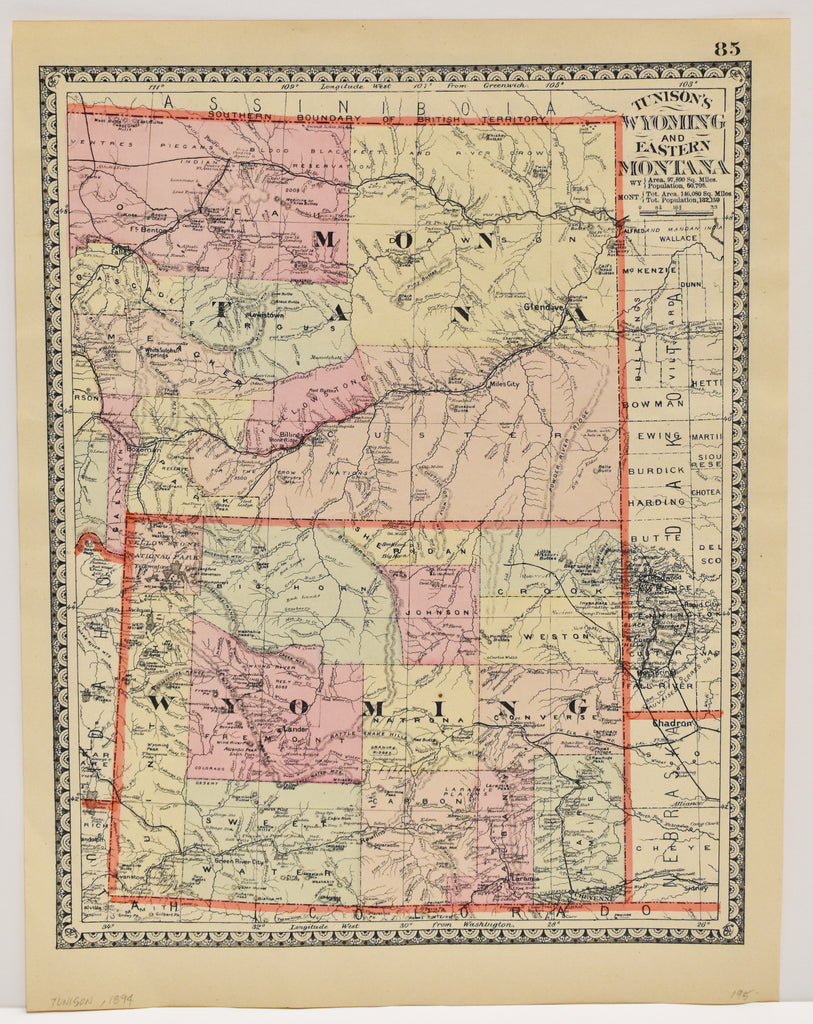 Old map of Montana and Wyoming
