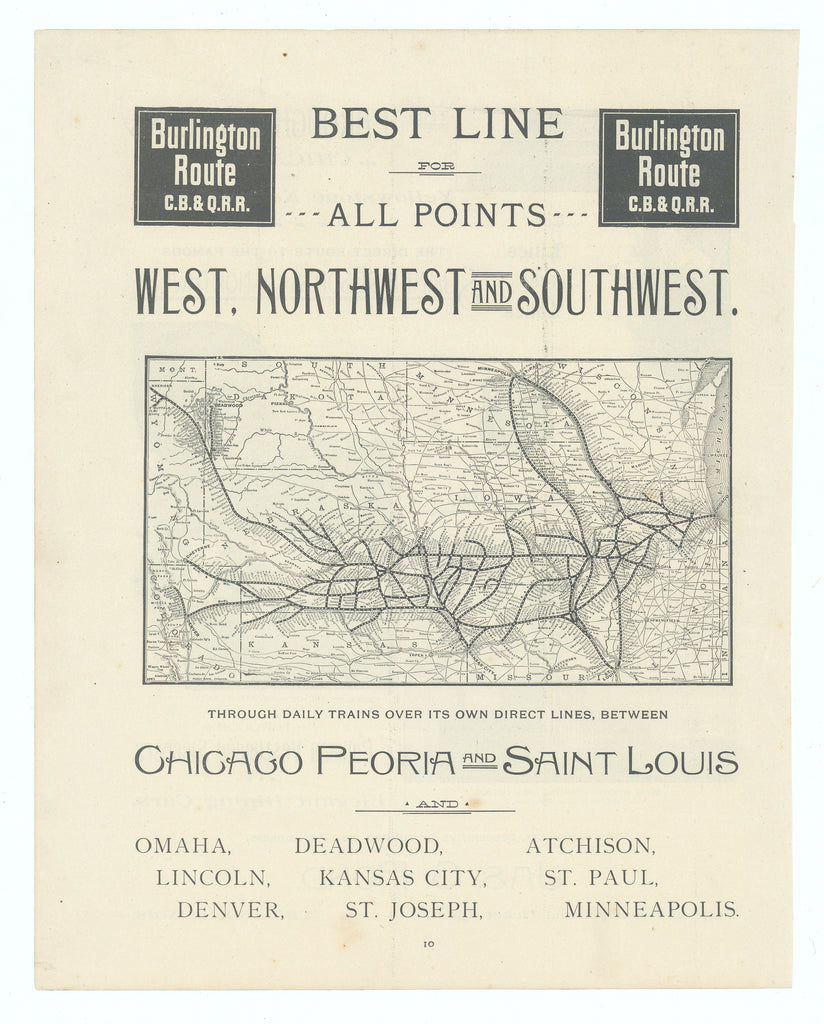 "Burlington Route" Promotional Broadside: Chicago, Burlington & Quincy Railroad, c.1900