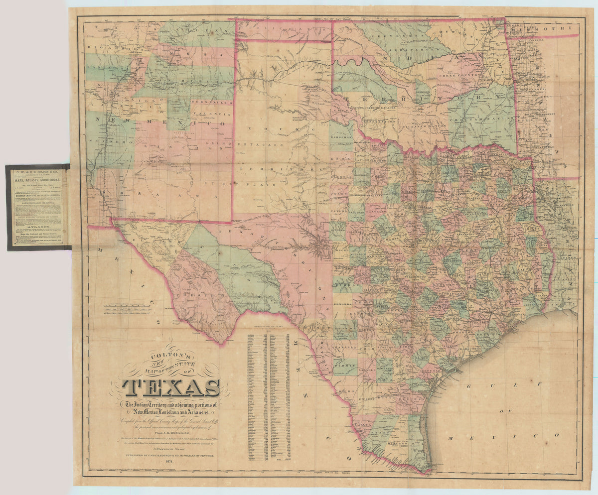 Colton's New Map of the State of Texas: Colton 1874 – The Antiquarium ...