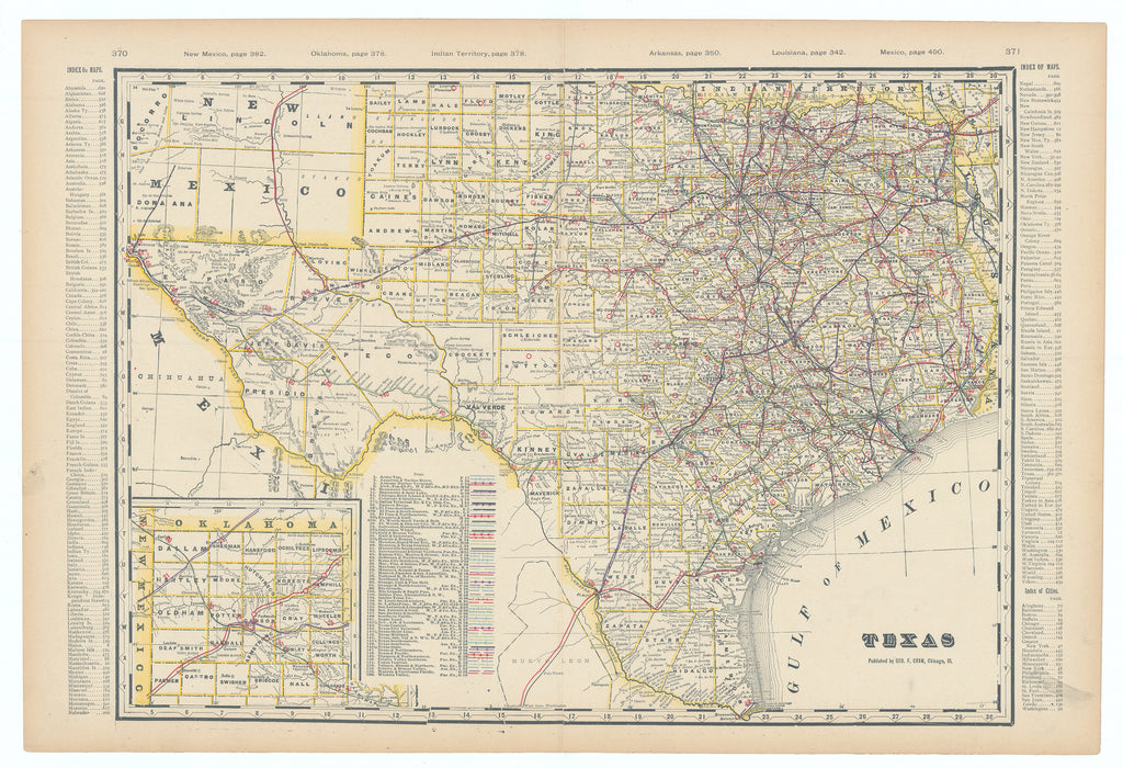An antique map of Texas and the southern United States, showing detailed state boundaries, grid lines, roads, and surrounding regions like Mexico on a beige paper background.