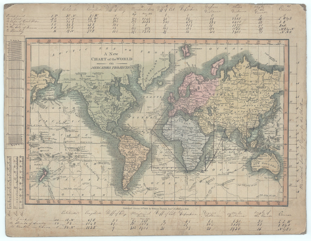 A New Chart of the World: Darton, 1819