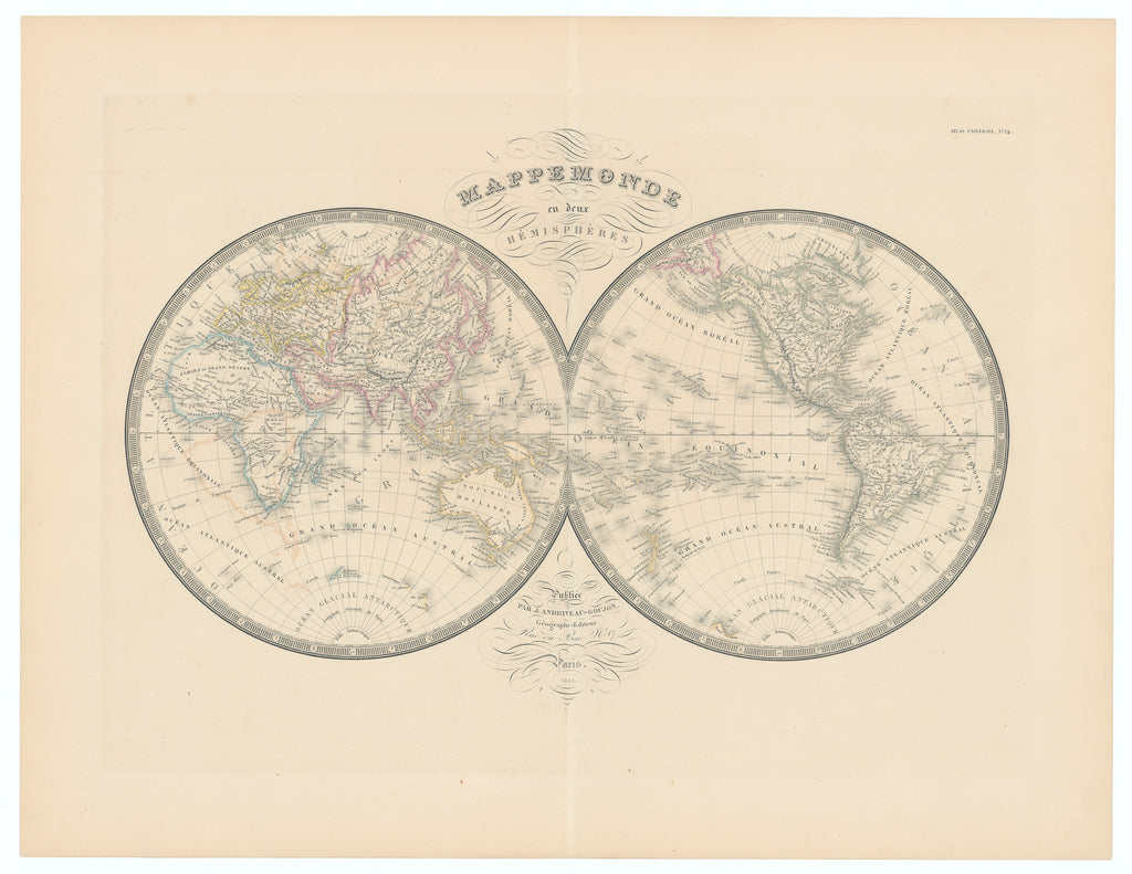 Mappe Monde en deux Hemispheres...: Andriveau-Goujon, 1841