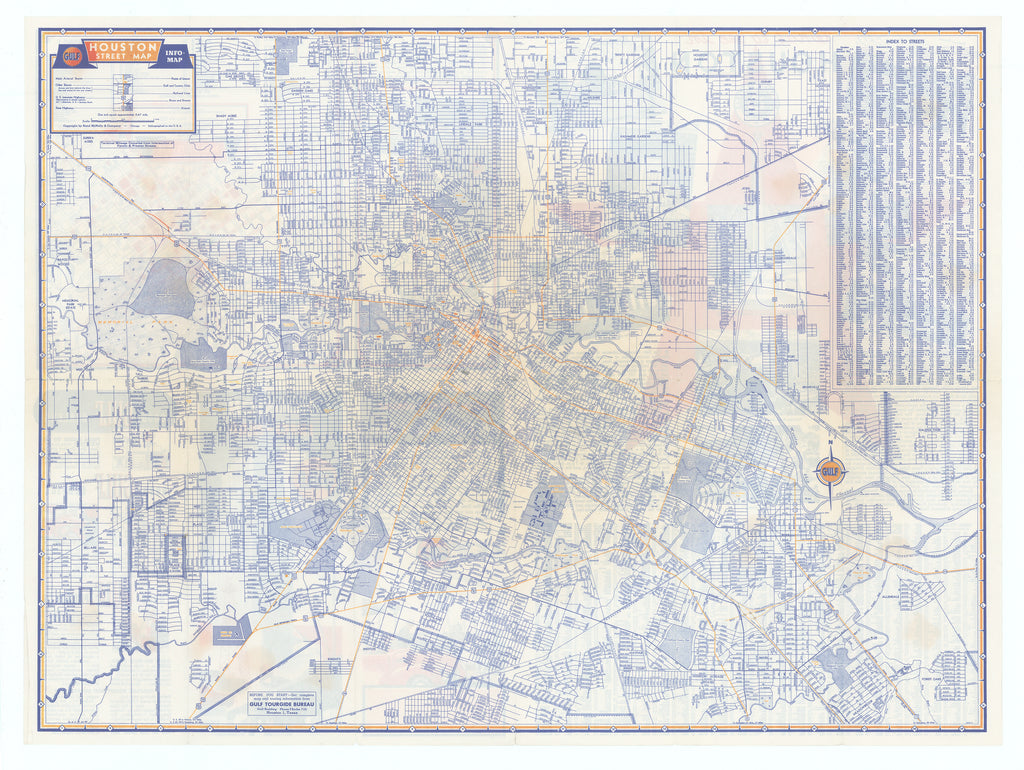 Gulf Oil's Houston Street Map: Gulf Tourgide Bureau, c.1940