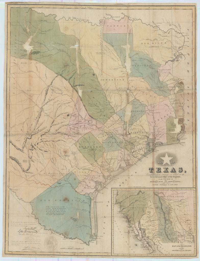 Map of Texas, compiled from Surveys...: Hunt & Randel, 1839