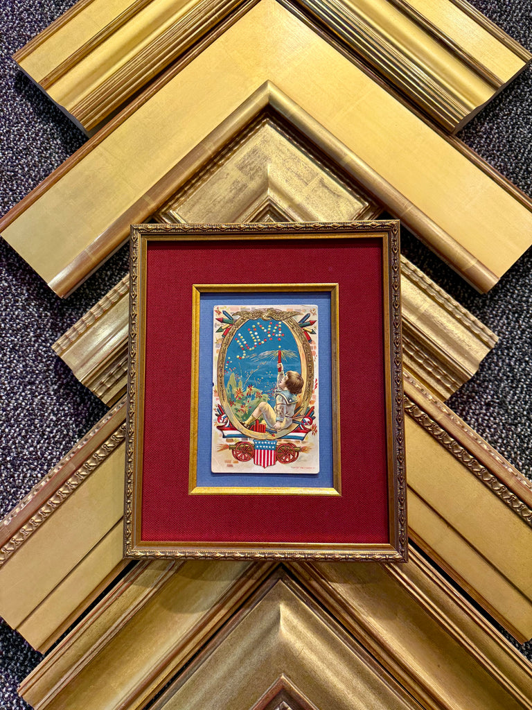 Framed Antique 4th of July Postcard: P. Sander, 1908