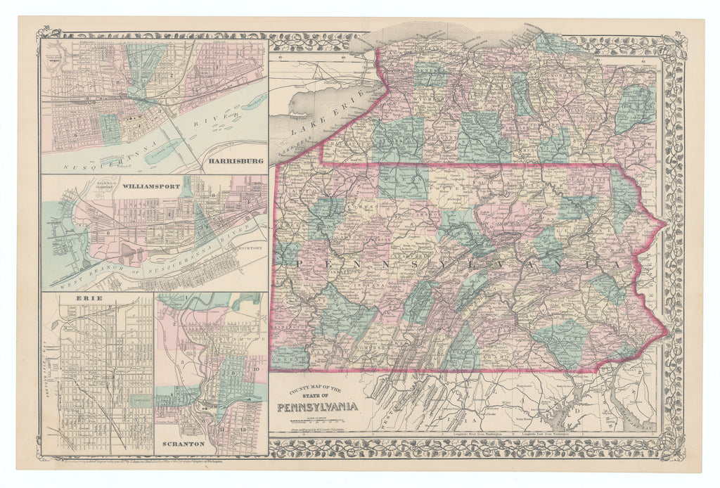 County Map of the State of Pennsylvania: Mitchell, 1877
