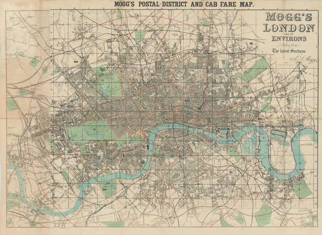 Mogg's Postal-District and Cab Fare Map: Mogg, c.1860