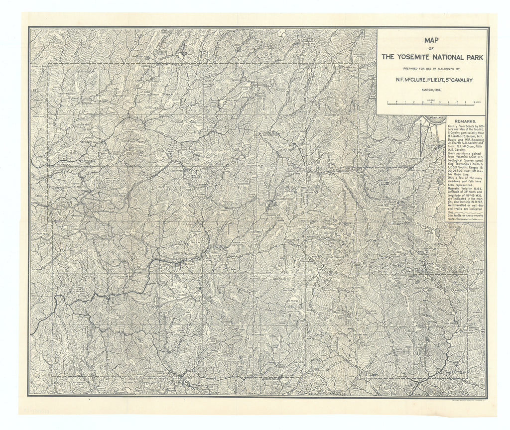 Map of the Yosemite National Park prepared for use of U.S. Troops...: U.S. Government, 1896