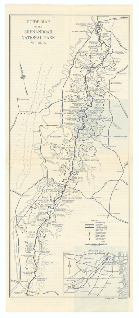Guide Map Of The Shenandoah National Park Virginia: National Park Service, 1953