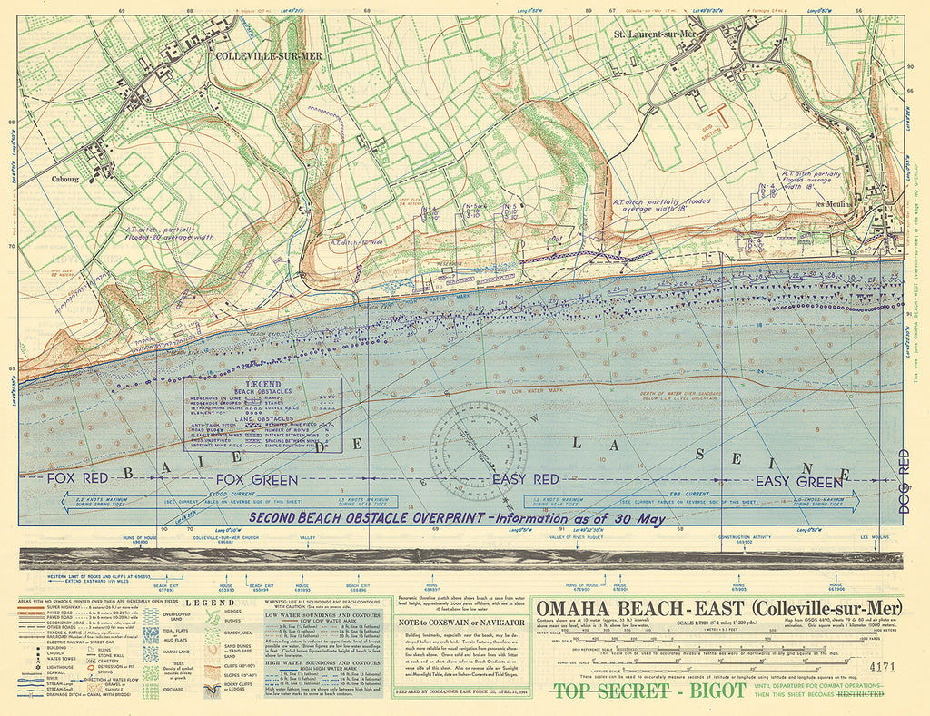 Top Secret D-Day Maps; Omaha Beach East and West: SHAEF, May 30, 1944 (Replica Printed 2024)