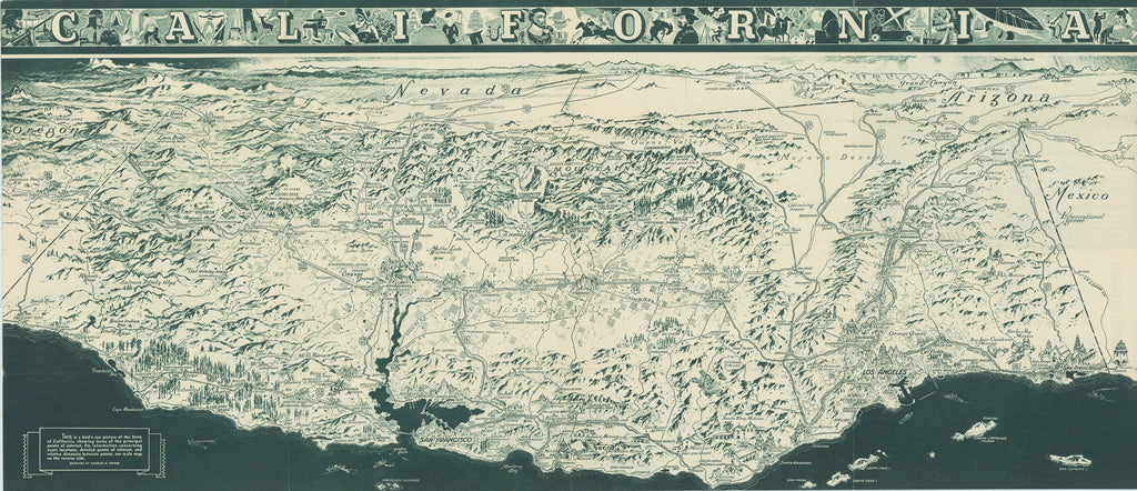 California Official Tourist Picture Map: Owens / The All-Year Club, 1936