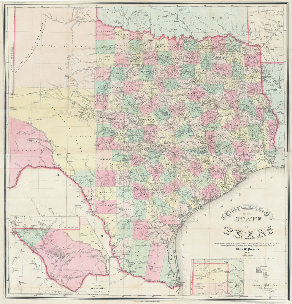 Traveller's Map of the State of Texas: Pressler, 1867