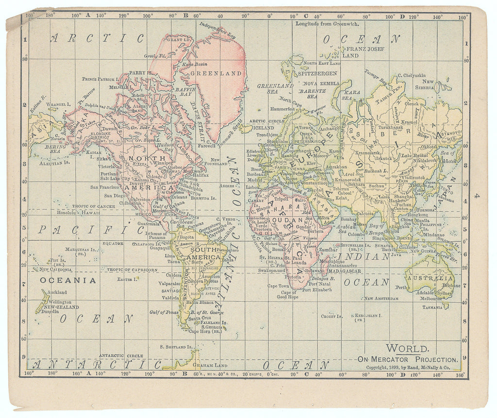World, On Mercator Projection: Rand McNally & Co., 1899