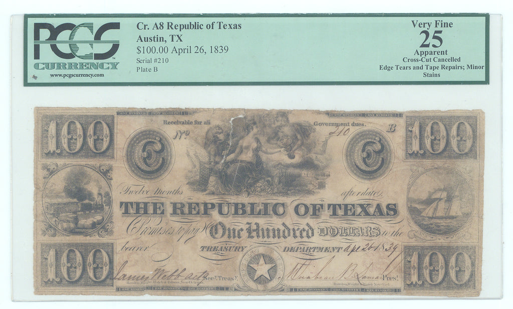One Hundred Dollars: Republic of Texas, 1839
