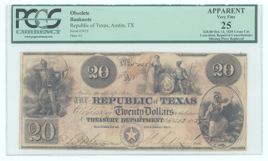 Twenty Dollars: Republic of Texas, 1839