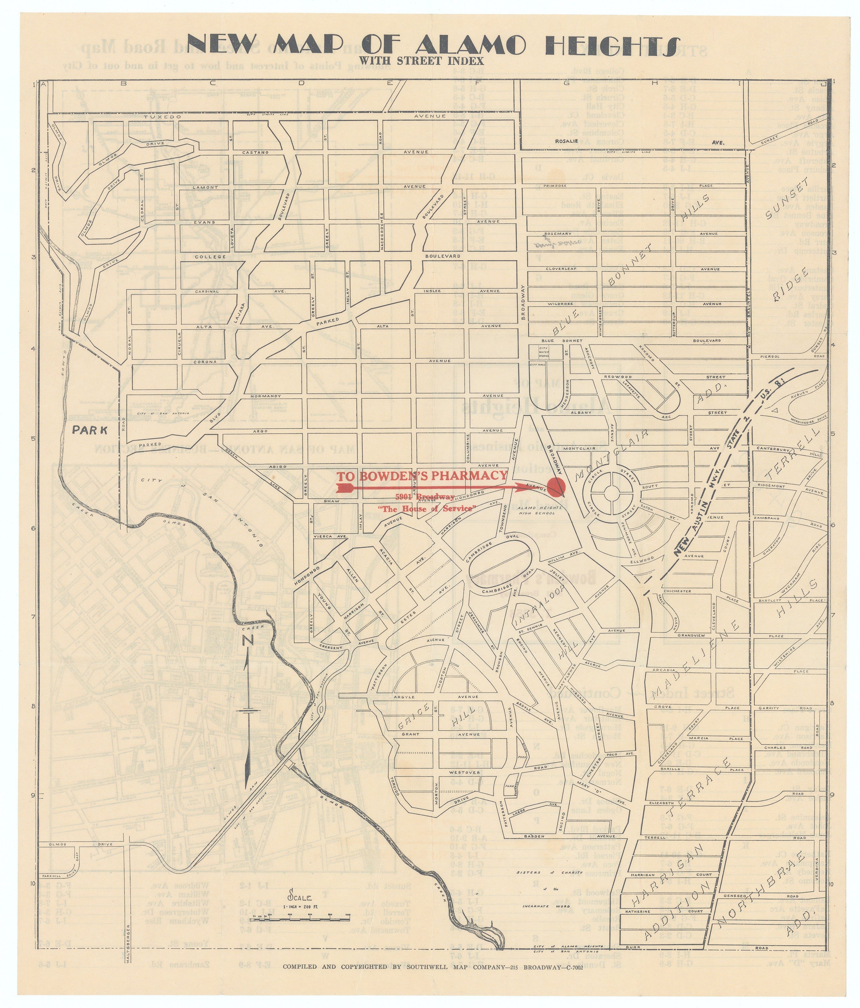 78209 Zip Code Map of Alamo Heights and San Antonio Business section with Road Map: S ...