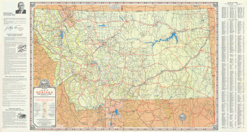 Map of the Montana State Highway System: Montana State Highway Commission, 1957
