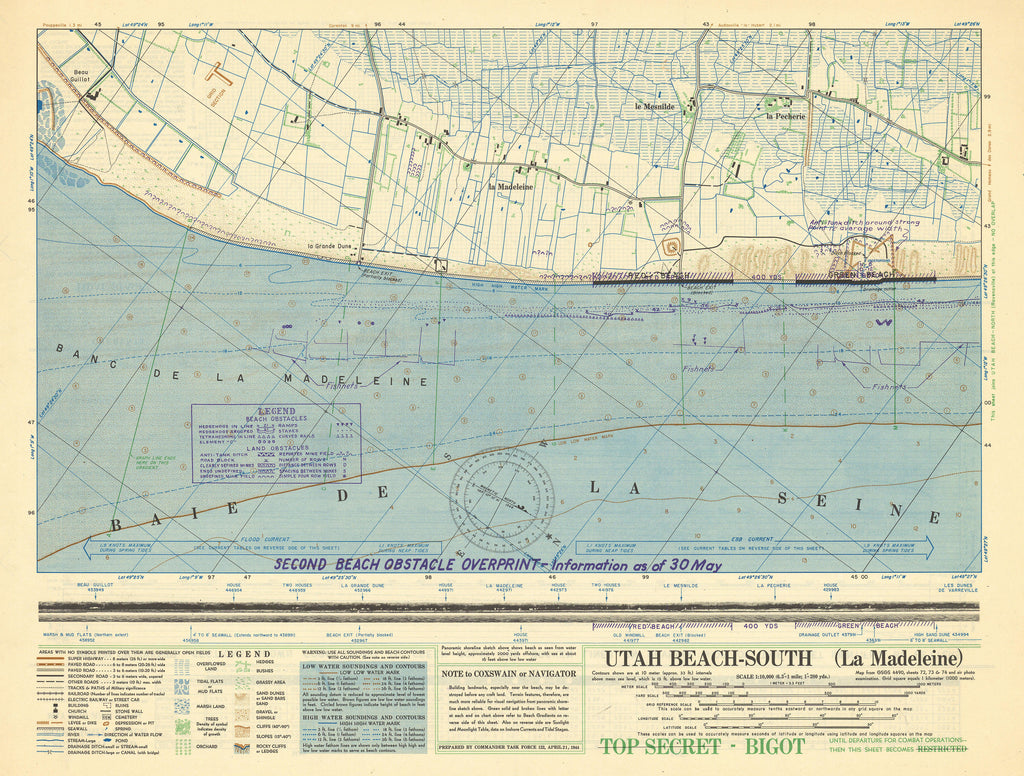 Top Secret D-Day Maps; Utah Beach North and South: SHAEF, May 30, 1944 ...