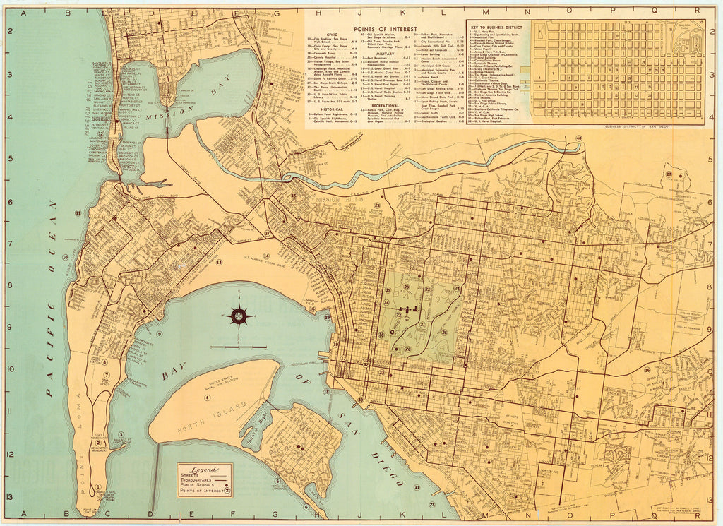 Old map of San Diego, California