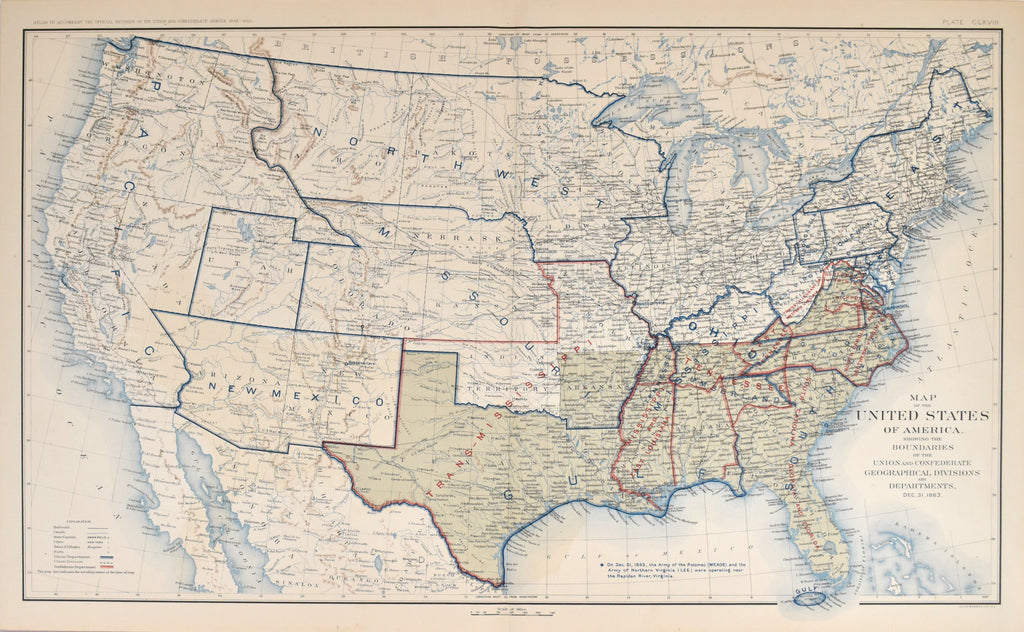 Map of the United States of America, Civil War Boundaries: Bien c. 1891