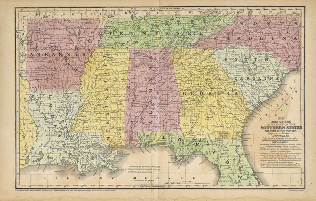 Map of the Chief Part of the Southern States: Mitchell 1852