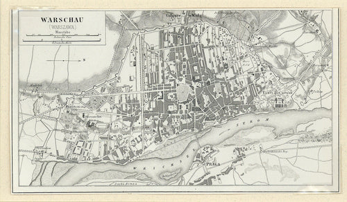 Old map of Warsaw, Poland