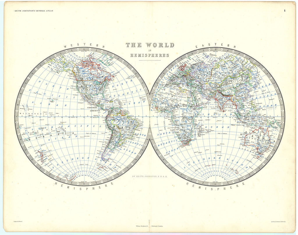 Old map of the eastern and western hemispheres