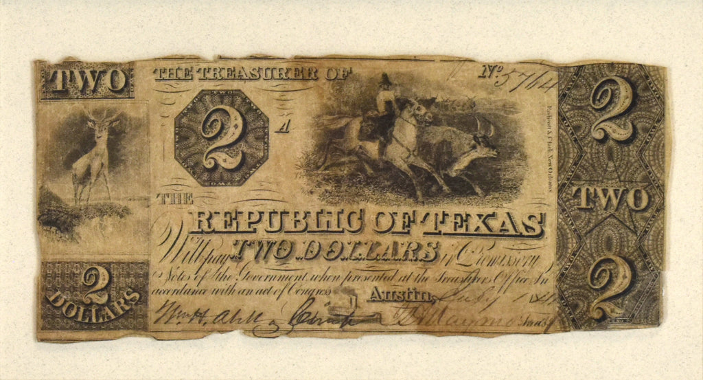 Two Dollar Change Note From Red Back Series: Republic of Texas 1841