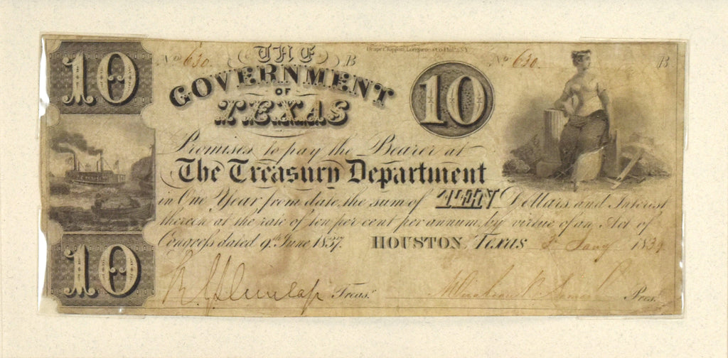 Republic of Texas Ten Dollar Note: Republic of Texas 1839