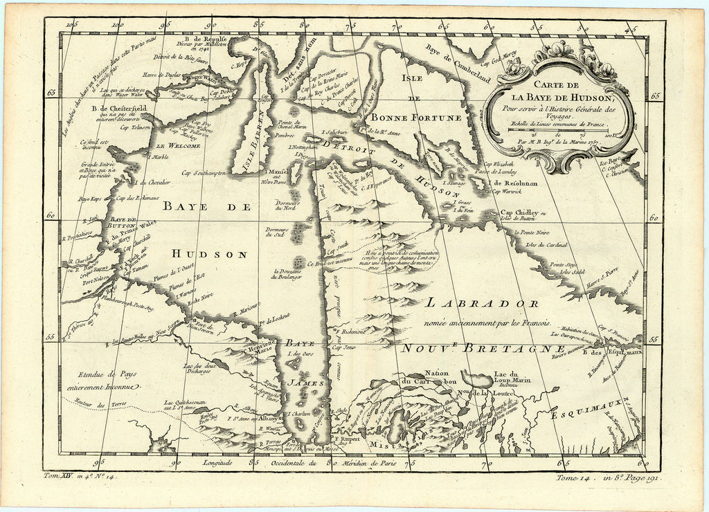 Old map of Hudson Bay, Canada
